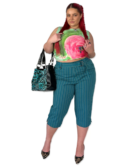 Teal Pinstripe Capris