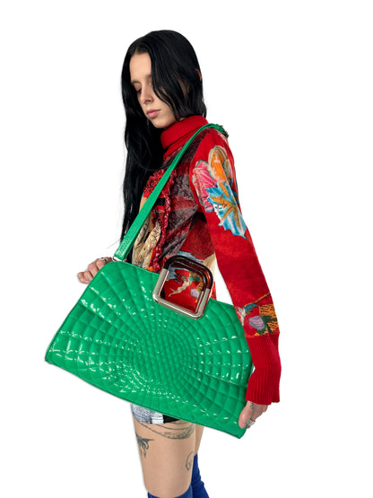 Oversized Green Patent Purse