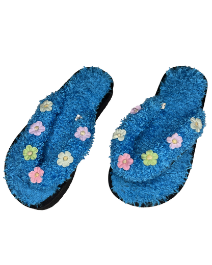 Fuzzy Floral Flip Flops