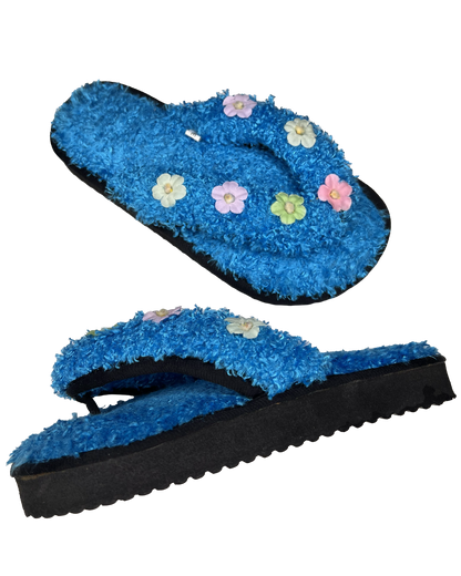 Fuzzy Floral Flip Flops