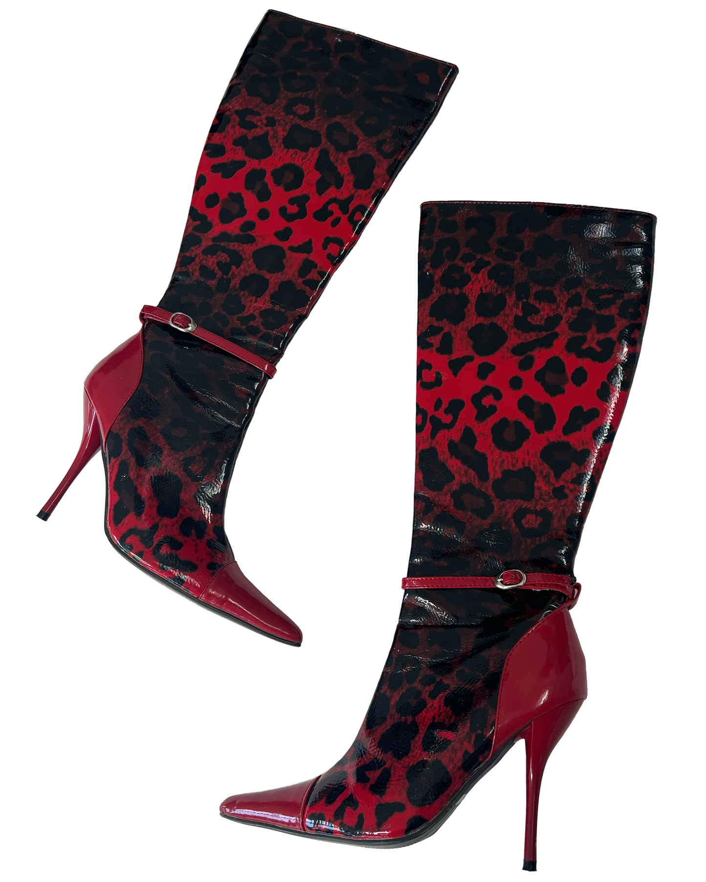 Patent Leopard Knee-High Boots