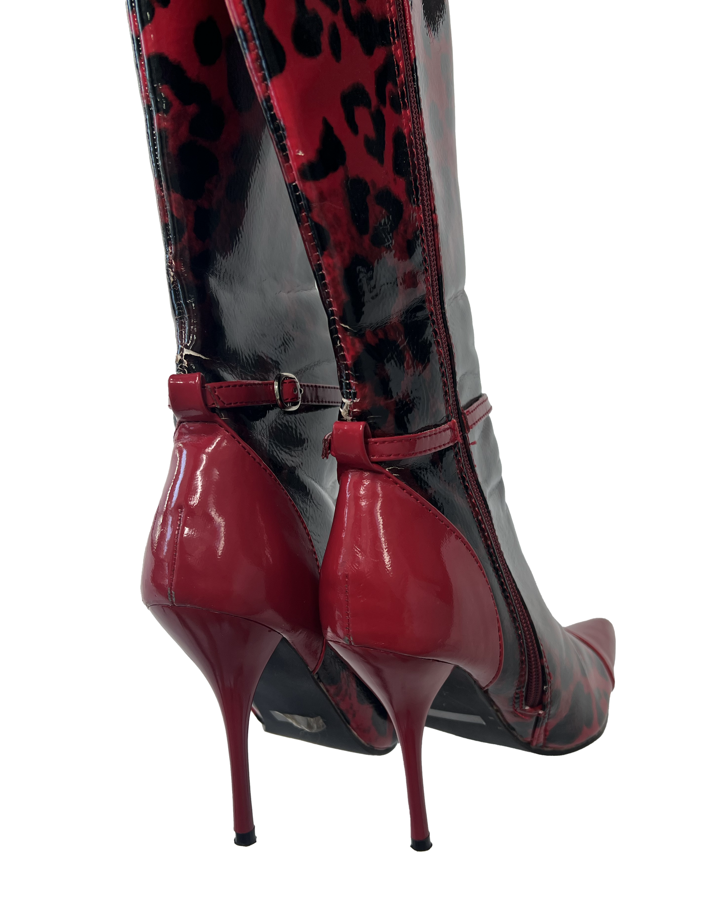 Patent Leopard Knee-High Boots