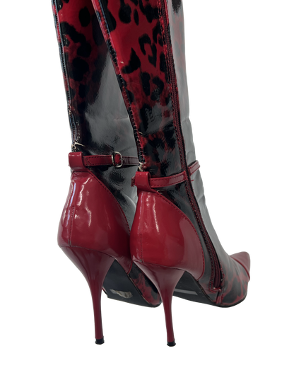 Patent Leopard Knee-High Boots