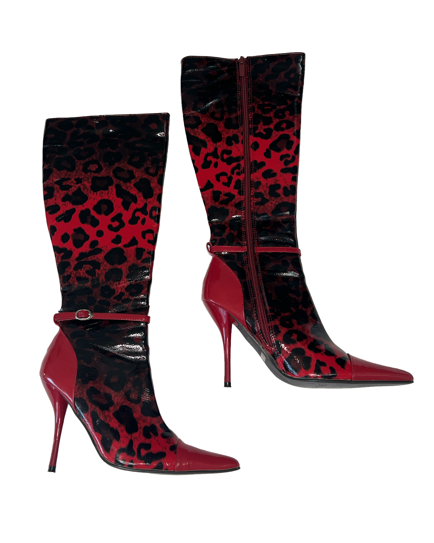 Patent Leopard Knee-High Boots